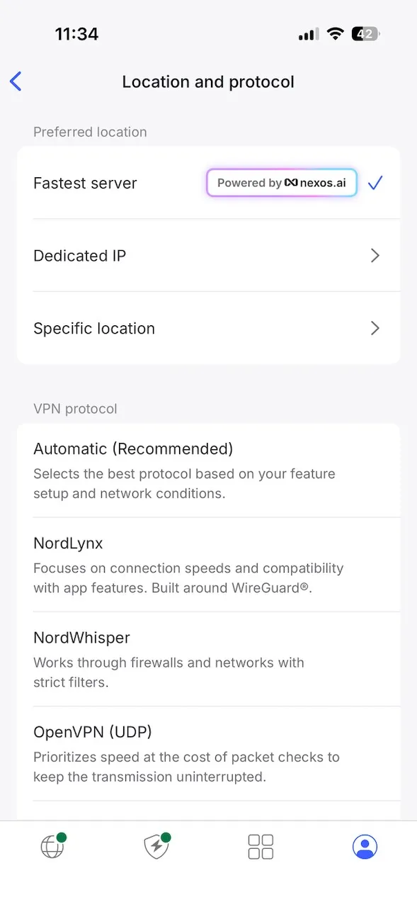 vyber protokolu openvpn na iphone nordvpn | Venclíkovi.cz Nastavení protokolu v aplikaci NordVPN na iPhonu s možnostmi jako NordLynx, OpenVPN a NordWhisper.