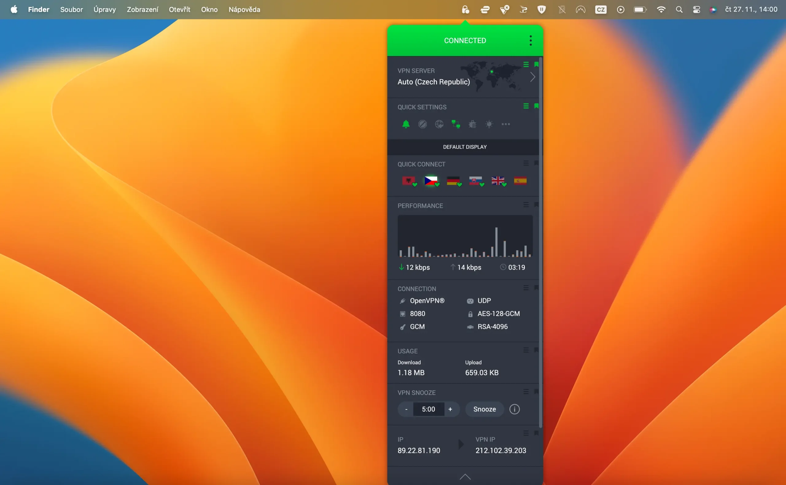 Private Internet Access | Venclíkovi.cz Private Internet Access VPN - zapnuto na MacOS